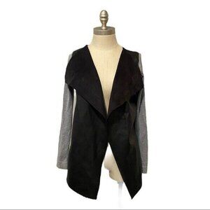 Zara Faux Suede Black Vest Open Front Long Sleeve Women's Small